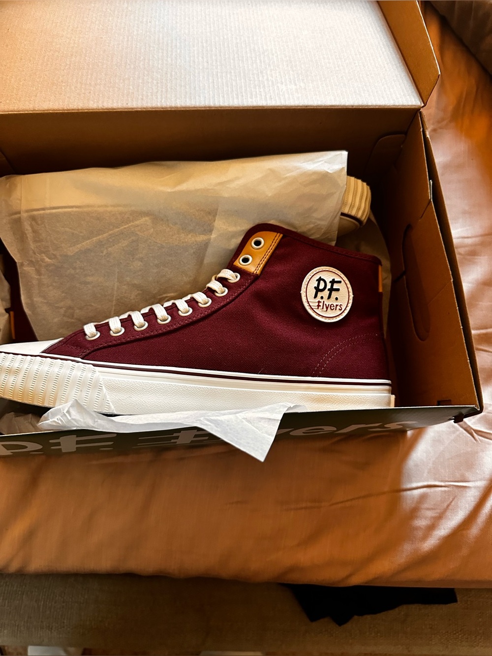 P.F. Flyers Men’s Burgundy High-Top Canvas Sneakers with White Sole